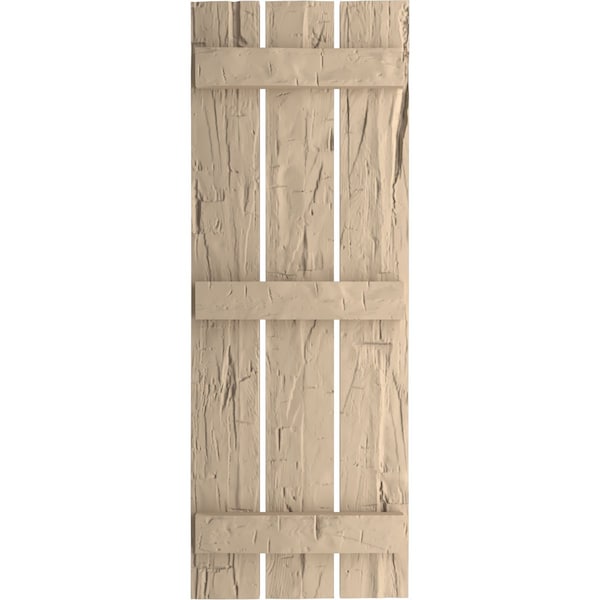 Ekena Millwork Rustic Three Board Spaced Board-n-Batten Hand Hewn Faux Wood Shutters, 17 1/2W x 68H, PR - SHUBSS17X68HHPR