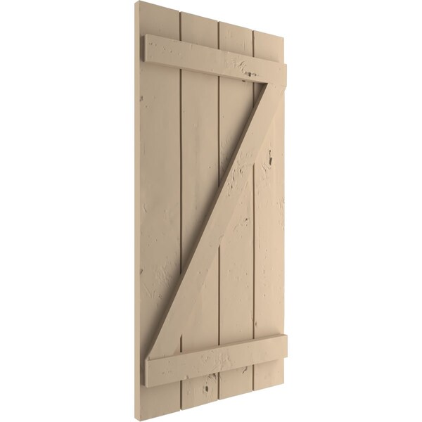 Ekena Millwork Rustic Four Board Joined Board-n-Batten Knotty Pine Faux Wood Shutters w/Z-Board, 22W x 66H, PR - SHUBJZ22X66KPPR
