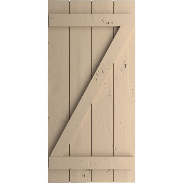 Ekena Millwork Rustic Four Board Joined Board-n-Batten Knotty Pine Faux Wood Shutters w/Z-Board, 22W x 66H, PR - SHUBJZ22X66KPPR