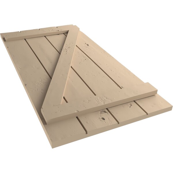 Ekena Millwork Rustic Four Board Joined Board-n-Batten Knotty Pine Faux Wood Shutters w/Z-Board, 22W x 66H, PR - SHUBJZ22X66KPPR