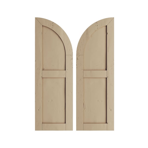 Ekena Millwork Knotty Pine 2 Equal Flat Panel w/Quarter Round Arch Top Faux Wood Shutters, 12W x 40H, PR - SHUFPQ12X40KPPR