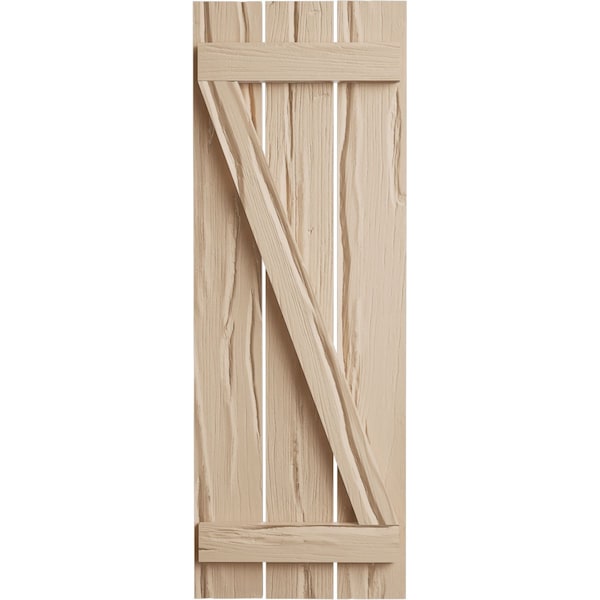 Ekena Millwork Rustic Three Board Spaced Board-n-Batten Riverwood Faux Wood Shutters w/Z-Board, 17 1/2W x 36H, PR - SHUBSZ17X36RWPR