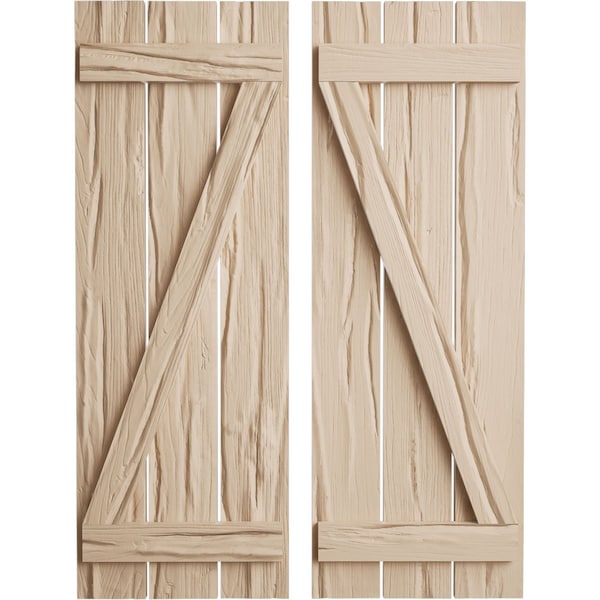 Ekena Millwork Rustic Three Board Spaced Board-n-Batten Riverwood Faux Wood Shutters w/Z-Board, 17 1/2W x 36H, PR - SHUBSZ17X36RWPR