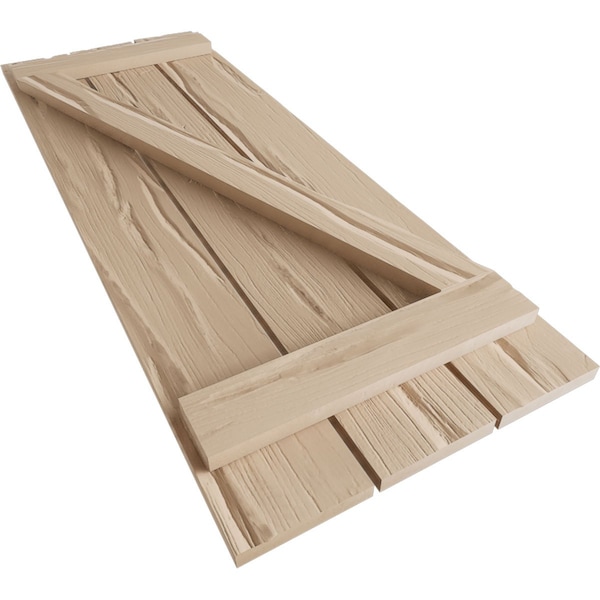 Ekena Millwork Rustic Three Board Spaced Board-n-Batten Riverwood Faux Wood Shutters w/Z-Board, 17 1/2W x 36H, PR - SHUBSZ17X36RWPR