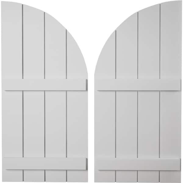 Ekena Millwork Smooth 4 Board Joined Board-n-Batten w/Quarter Round Arch Top Faux Wood Shutters, 22W x 48H, PR - SHUBJQ22X48SMPR