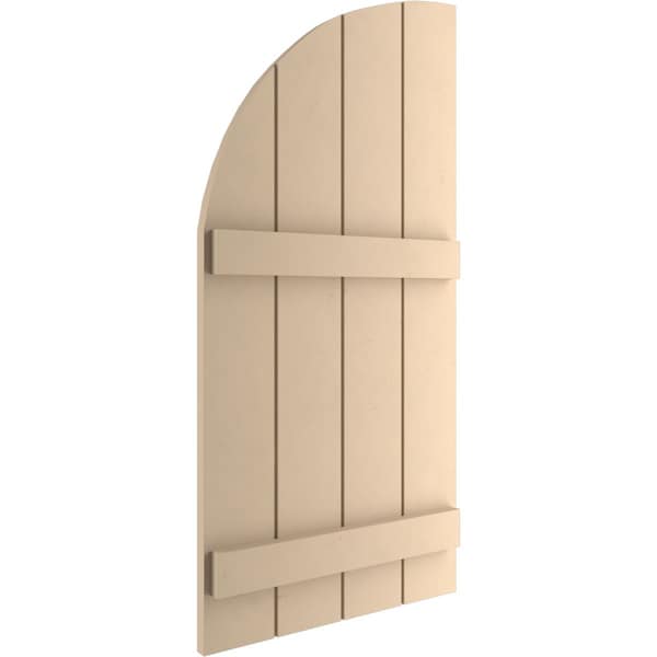 Ekena Millwork Smooth 4 Board Joined Board-n-Batten w/Quarter Round Arch Top Faux Wood Shutters, 22W x 48H, PR - SHUBJQ22X48SMPR