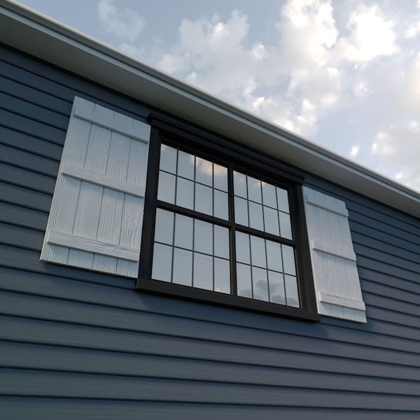 Ekena Millwork Rustic Four Board Joined Board-n-Batten Sandblasted Faux Wood Shutters, 22W x 58H, PR - SHUBJS22X58SDPR