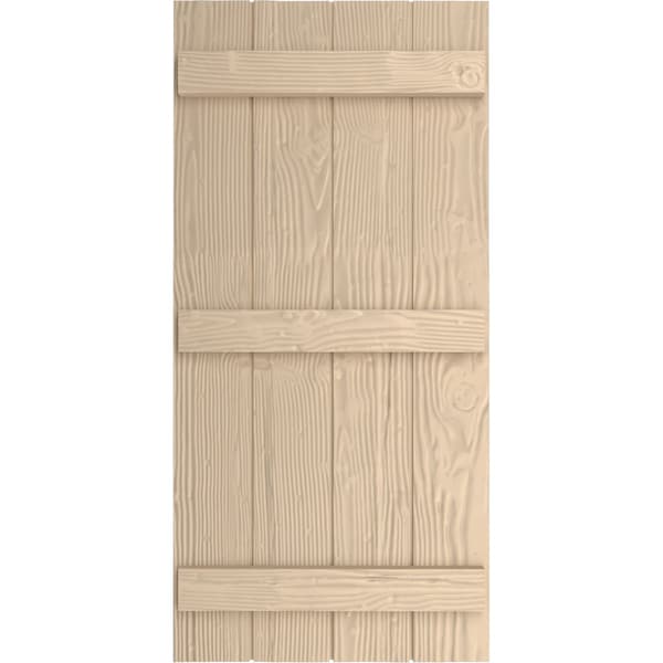 Ekena Millwork Rustic Four Board Joined Board-n-Batten Sandblasted Faux Wood Shutters, 22W x 58H, PR - SHUBJS22X58SDPR