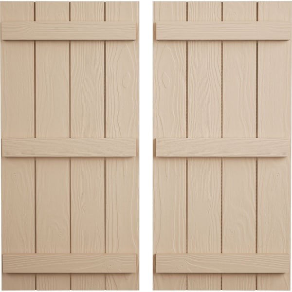 Ekena Millwork Rustic Four Board Joined Board-n-Batten Sandblasted Faux Wood Shutters, 22W x 58H, PR - SHUBJS22X58SDPR