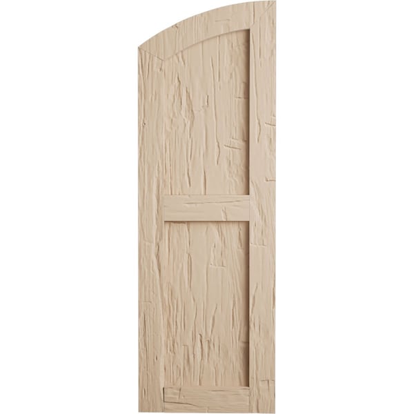 Ekena Millwork Hand Hewn 2 Equal Flat Panel w/Elliptical Top Faux Wood Shutters, 18W x 42H 36 Low Side, PR - SHUFPL18X42HHPR