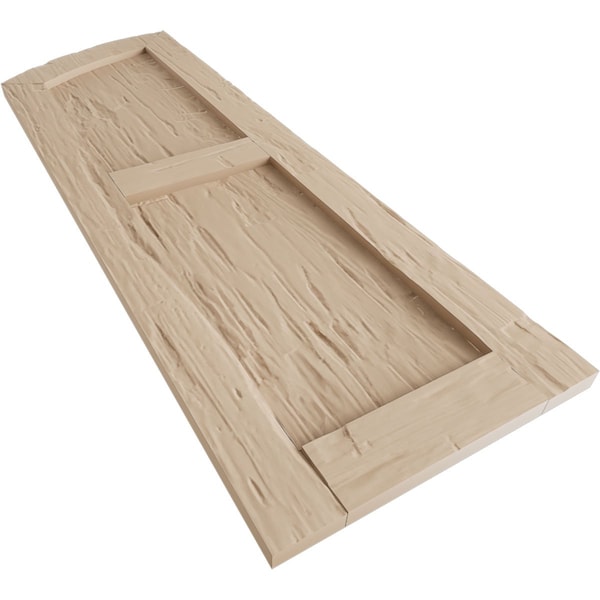 Ekena Millwork Hand Hewn 2 Equal Flat Panel w/Elliptical Top Faux Wood Shutters, 18W x 42H 36 Low Side, PR - SHUFPL18X42HHPR