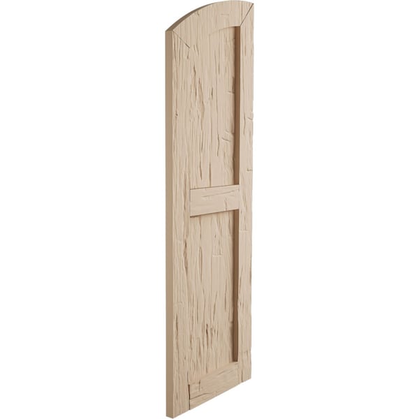 Ekena Millwork Hand Hewn 2 Equal Flat Panel w/Elliptical Top Faux Wood Shutters, 18W x 42H 36 Low Side, PR - SHUFPL18X42HHPR
