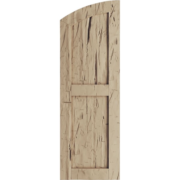 Ekena Millwork Hand Hewn 2 Equal Flat Panel w/Elliptical Top Faux Wood Shutters, 18W x 42H 36 Low Side, PR - SHUFPL18X42HHPR