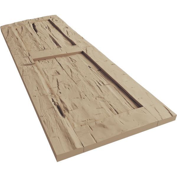 Ekena Millwork Hand Hewn 2 Equal Flat Panel w/Elliptical Top Faux Wood Shutters, 18W x 42H 36 Low Side, PR - SHUFPL18X42HHPR