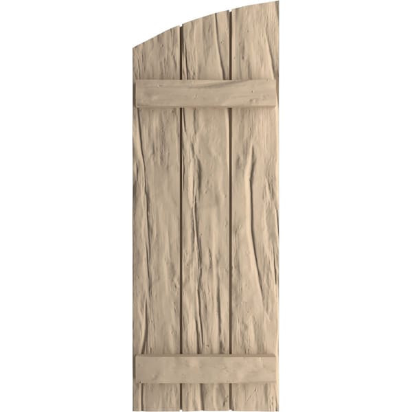 Ekena Millwork Riverwood 3 Board Joined Board-n-Batten w/Elliptical Top Faux Wood Shutters, 16 1/2W x 86H, PR - SHUBJL16X86RWPR