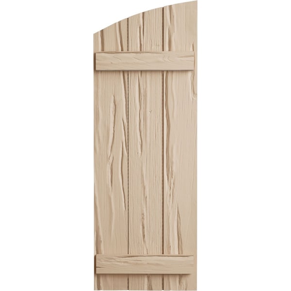 Ekena Millwork Riverwood 3 Board Joined Board-n-Batten w/Elliptical Top Faux Wood Shutters, 16 1/2W x 86H, PR - SHUBJL16X86RWPR