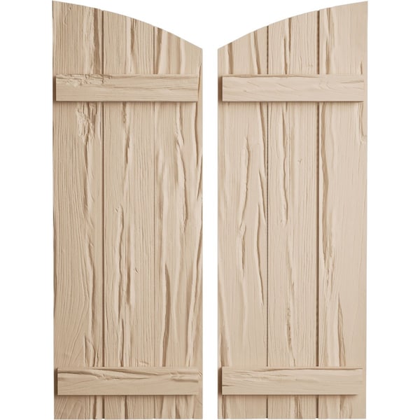 Ekena Millwork Riverwood 3 Board Joined Board-n-Batten w/Elliptical Top Faux Wood Shutters, 16 1/2W x 86H, PR - SHUBJL16X86RWPR