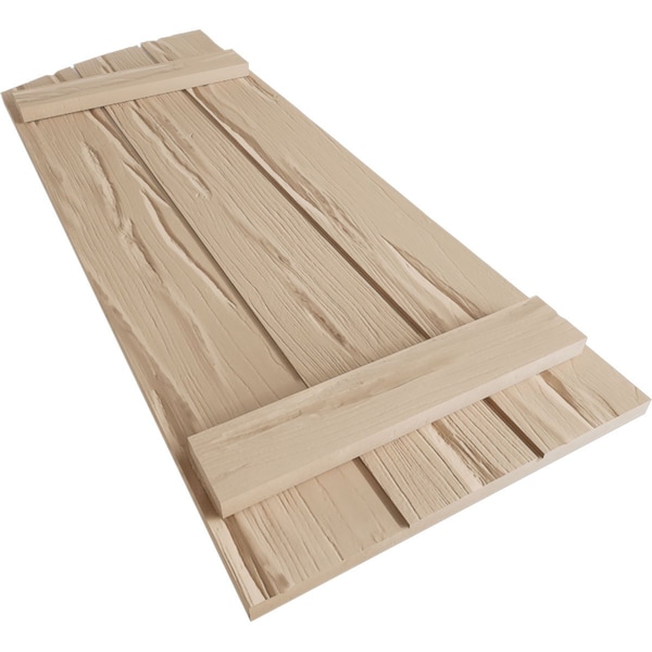 Ekena Millwork Riverwood 3 Board Joined Board-n-Batten w/Elliptical Top Faux Wood Shutters, 16 1/2W x 86H, PR - SHUBJL16X86RWPR