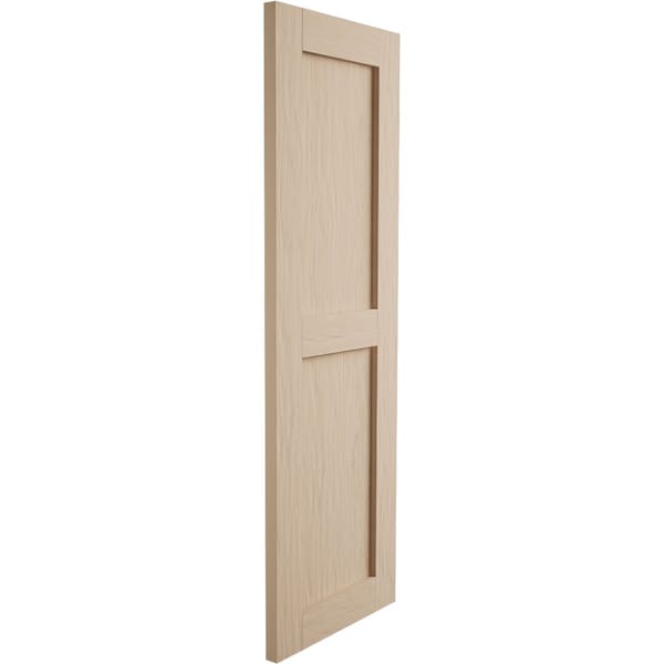 Ekena Millwork Rustic Two Equal Panel Flat Panel Rough Sawn Faux Wood Shutters (Per Pair), Primed Tan, 12"W x 86"H - SHUFP12X86RSPR