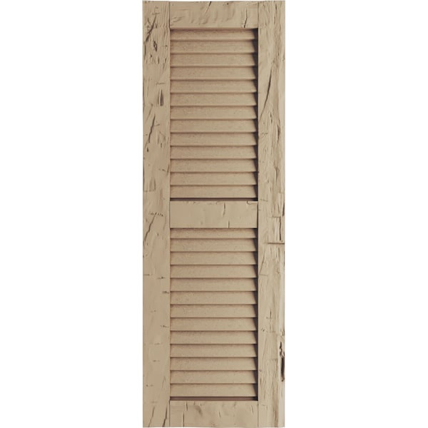 Ekena Millwork Rustic Two Equal Louver Hand Hewn Faux Wood Shutters (Per Pair), Primed Tan, 12"W x 88"H - SHULV12X88HHPR