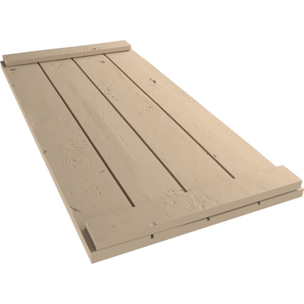 Ekena Millwork Rustic Four Board Joined Board-n-Batten Knotty Pine Faux Wood Shutters w/End Batten, 22W x 72H, PR - SHUBJE22X72KPPR