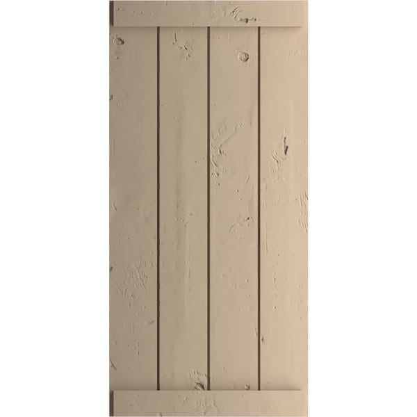 Ekena Millwork Rustic Four Board Joined Board-n-Batten Knotty Pine Faux Wood Shutters w/End Batten, 22W x 72H, PR - SHUBJE22X72KPPR