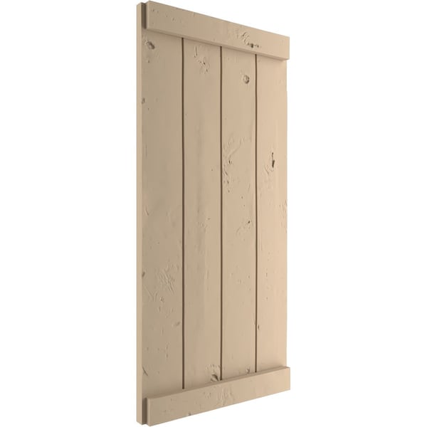 Ekena Millwork Rustic Four Board Joined Board-n-Batten Knotty Pine Faux Wood Shutters w/End Batten, 22W x 72H, PR - SHUBJE22X72KPPR