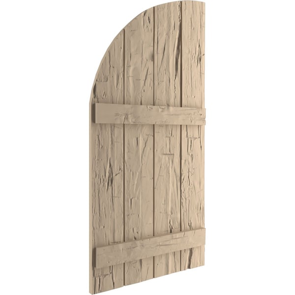 Ekena Millwork Hand Hewn 4 Board Joined Board-n-Batten w/Quarter Round Arch Top Faux Wood Shutters, 22W x 36H, PR - SHUBJQ22X36HHPR