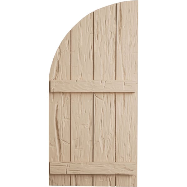 Ekena Millwork Hand Hewn 4 Board Joined Board-n-Batten w/Quarter Round Arch Top Faux Wood Shutters, 22W x 36H, PR - SHUBJQ22X36HHPR
