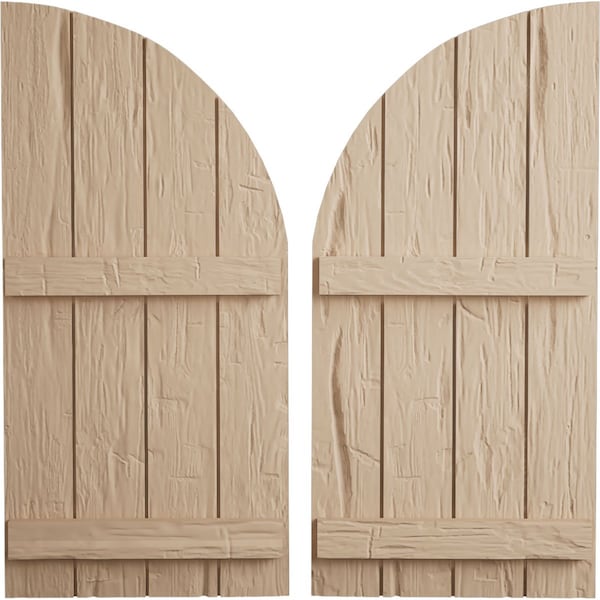 Ekena Millwork Hand Hewn 4 Board Joined Board-n-Batten w/Quarter Round Arch Top Faux Wood Shutters, 22W x 36H, PR - SHUBJQ22X36HHPR