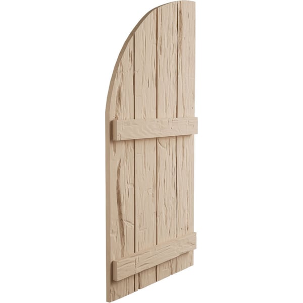Ekena Millwork Hand Hewn 4 Board Joined Board-n-Batten w/Quarter Round Arch Top Faux Wood Shutters, 22W x 36H, PR - SHUBJQ22X36HHPR