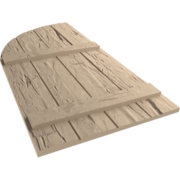 Ekena Millwork Hand Hewn 4 Board Joined Board-n-Batten w/Quarter Round Arch Top Faux Wood Shutters, 22W x 36H, PR - SHUBJQ22X36HHPR