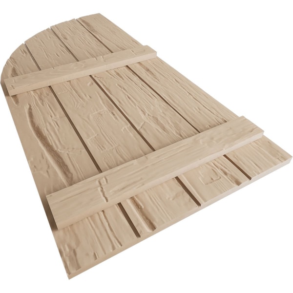 Ekena Millwork Hand Hewn 4 Board Joined Board-n-Batten w/Quarter Round Arch Top Faux Wood Shutters, 22W x 36H, PR - SHUBJQ22X36HHPR