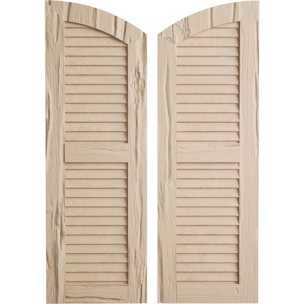Ekena Millwork Timberthane Riverwood 2 Equal Louver w/Elliptical Top Faux Wood Shutters, 15W x 78H, 73 Low Side, PR - SHULVL15X78RWPR