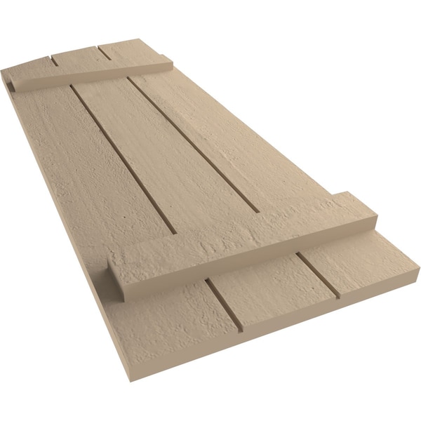 Ekena Millwork Rough Cedar 3 Board Joined Board-n-Batten w/Elliptical Top Faux Wood Shutters, 16 1/2W x 58H, PR - SHUBJL16X58RCPR