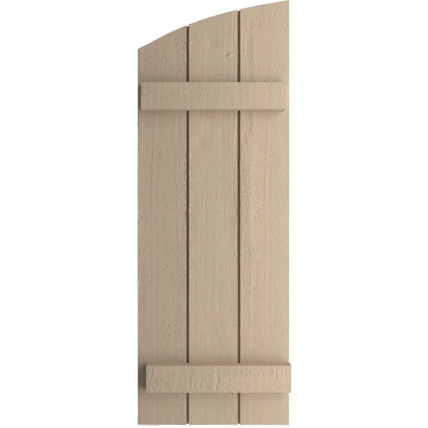 Ekena Millwork Rough Cedar 3 Board Joined Board-n-Batten w/Elliptical Top Faux Wood Shutters, 16 1/2W x 58H, PR - SHUBJL16X58RCPR