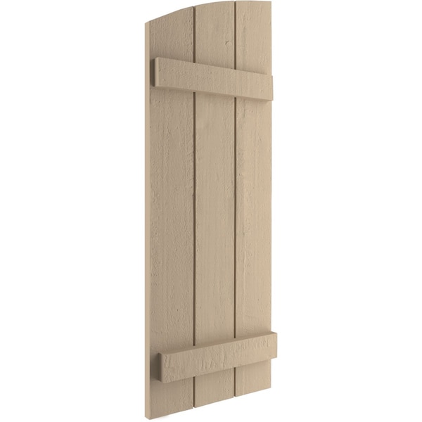 Ekena Millwork Rough Cedar 3 Board Joined Board-n-Batten w/Elliptical Top Faux Wood Shutters, 16 1/2W x 58H, PR - SHUBJL16X58RCPR