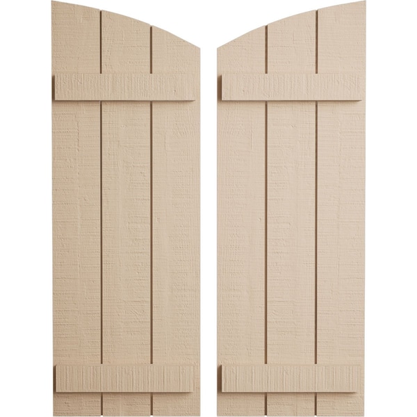 Ekena Millwork Rough Cedar 3 Board Joined Board-n-Batten w/Elliptical Top Faux Wood Shutters, 16 1/2W x 58H, PR - SHUBJL16X58RCPR