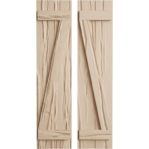 Ekena Millwork Rustic Two Board Joined Board-n-Batten Riverwood Faux Wood Shutters w/Z-Board, 11W x 62H, PR - SHUBJZ11X62RWPR
