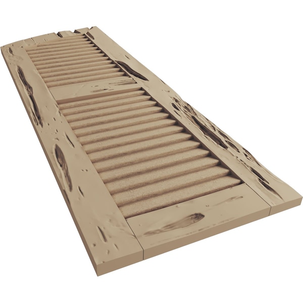 Ekena Millwork Pecky Cypress 2 Equal Louver w/Elliptical Top Faux Wood Shutters, 18"W x 64"H (58" Low Side) - SHULVL18X64PCPR