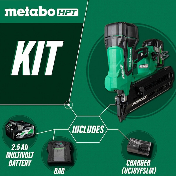 Metabo Hpt 36V Cordless Brushless 3-1/2in Duplex Nailer Kit - NR3675DDM