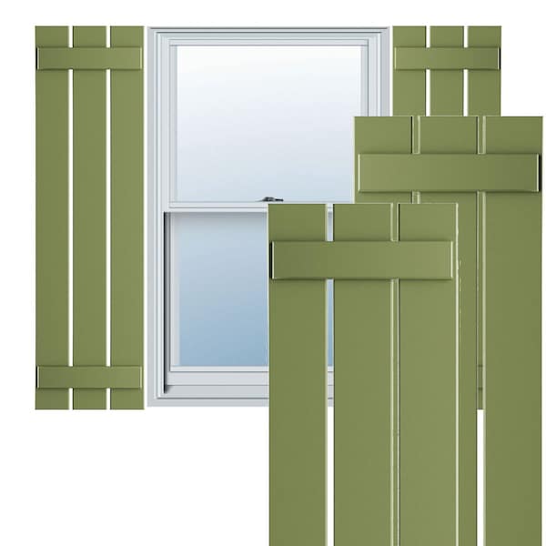Ekena Millwork True Fit PVC Three Board Spaced Board-n-Batten Shutters, Moss Green , 17 1/8W x 55H, PR - TFP101SBF17X055MG