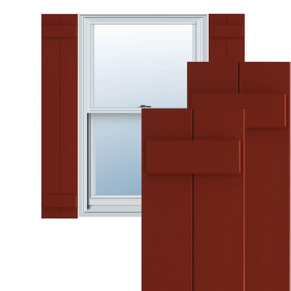 Ekena Millwork True Fit PVC Two Board Joined Board-n-Batten Shutters, Pepper Red, 10 3/4W x 61H, PR - TFP101BBF11X061MR