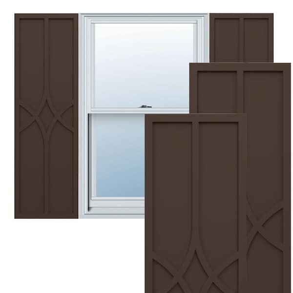 Ekena Millwork True Fit PVC Cedar Park Fixed Mount Shutters, Raisin Brown, 18W x 80H, PR - TFP001CP18X080TB