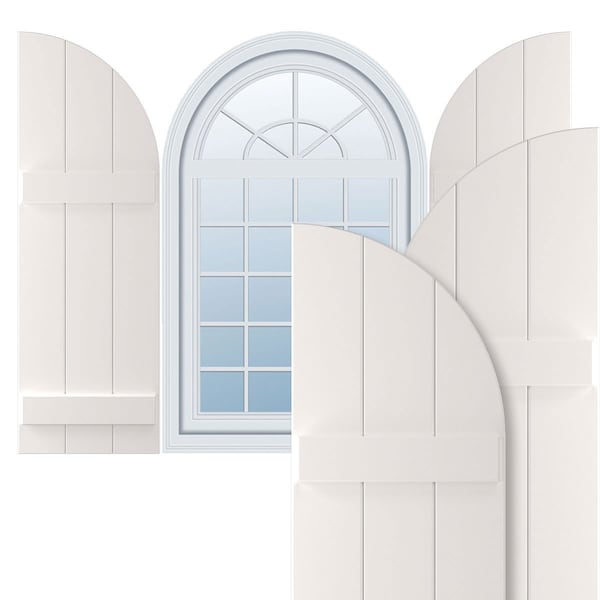 Ekena Millwork True Fit PVC, Three Board Arch Top Joined Board-n-Batten Shutters, Unfinished, 16 1/8W x 43H, PR - TFP101BA16X043UN