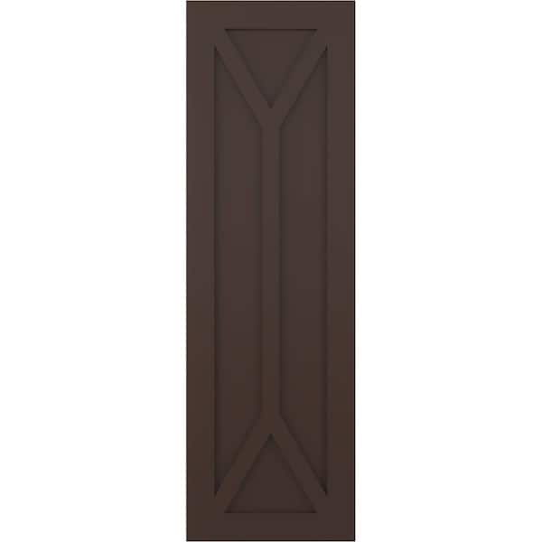 Ekena Millwork True Fit PVC San Carlos Mission Style Fixed Mount Shutters, Raisin Brown, 15W x 80H, PR - TFP001SC15X080TB
