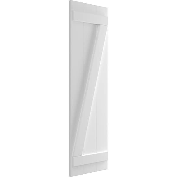 Ekena Millwork True Fit PVC Three Board Joined Board-n-Batten Shutters w/Z-Bar, Unfinished , 16 1/8W x 26H, PR - TFP102BBF16X026UN