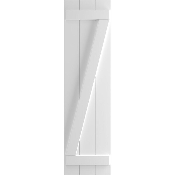 Ekena Millwork True Fit PVC Three Board Joined Board-n-Batten Shutters w/Z-Bar, Unfinished , 16 1/8W x 26H, PR - TFP102BBF16X026UN