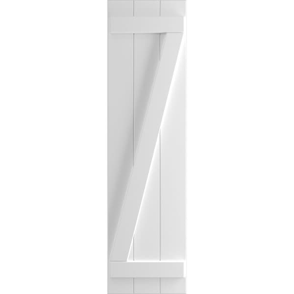 Ekena Millwork True Fit PVC Three Board Joined Board-n-Batten Shutters w/Z-Bar, Unfinished , 16 1/8W x 26H, PR - TFP102BBF16X026UN
