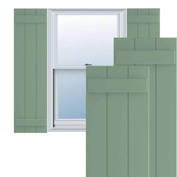 Ekena Millwork True Fit PVC, Three Board Joined Board-n-Batten Shutters, Track Green, 16 1/8W x 30H, PR - TFP101BBF16X030TG